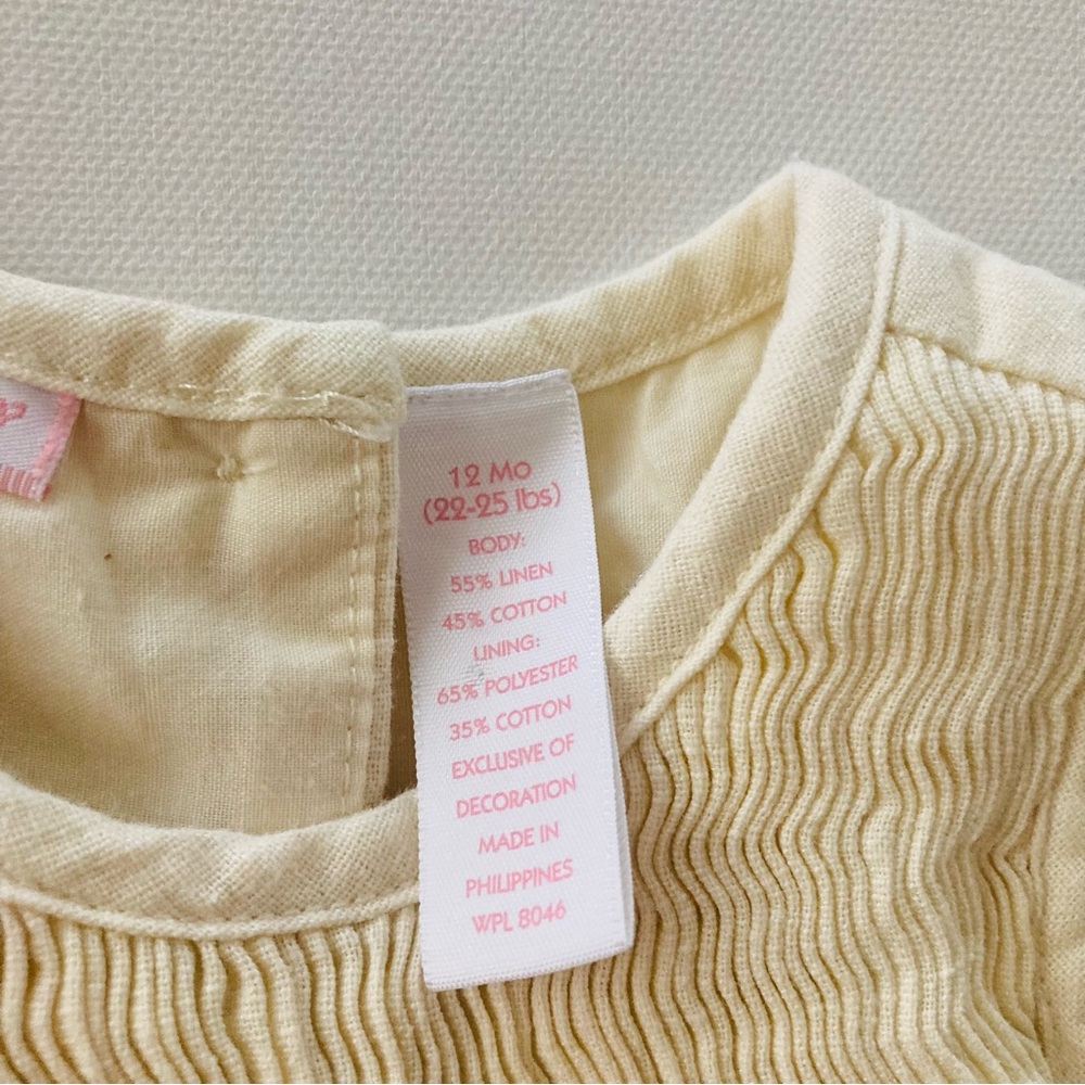 First Impressions Baby Girl 12 Months Yellow Smocked Linen Dress Spring Easter - Picture 6 of 8